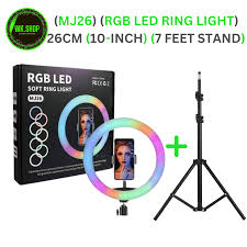 LED RING LIGHT MJ26 10 Inch RGB Led Ring Light With PHONE HOLDER Circle Ring Selfie Led Photographic Studio Light For Youtube Live Show , Include Stand